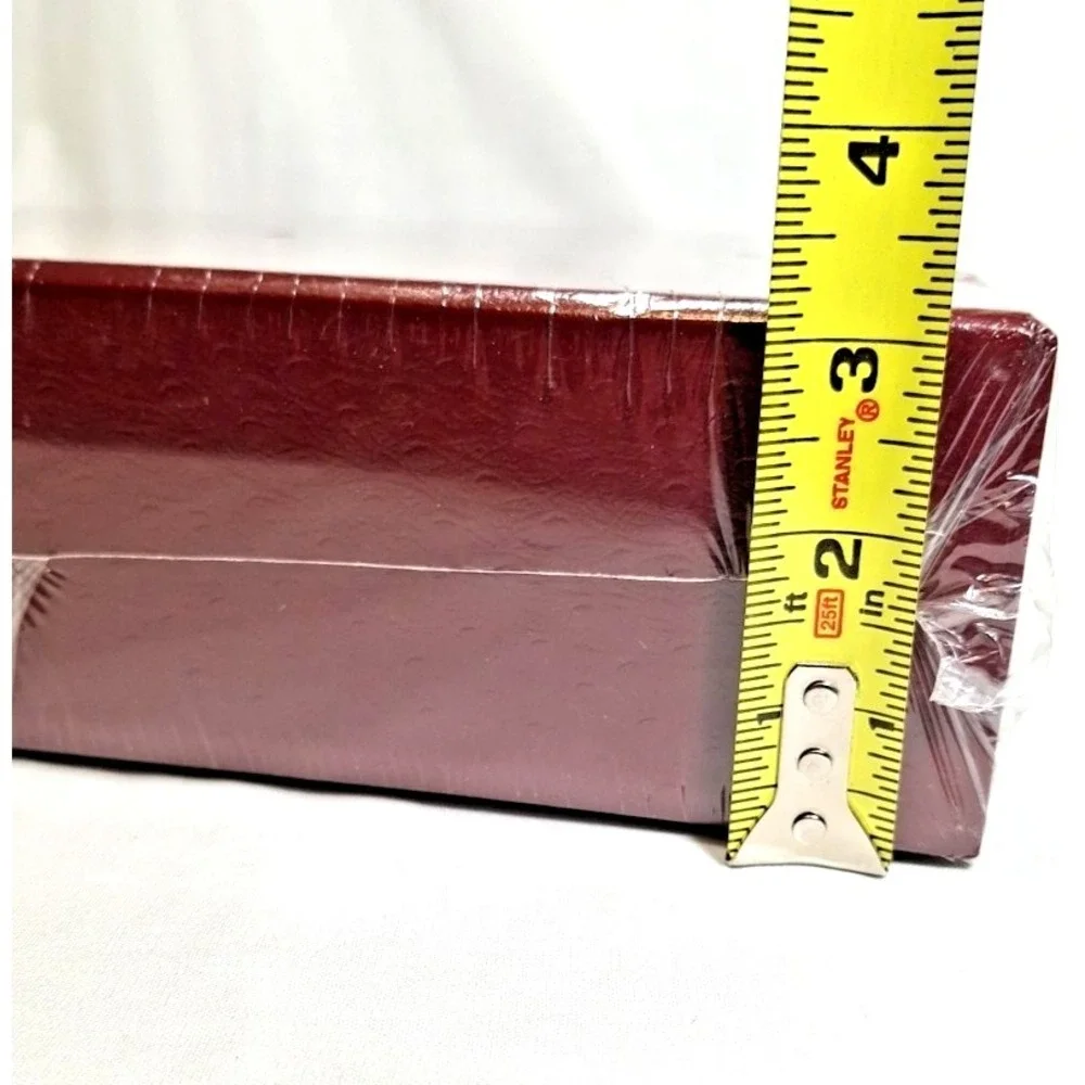 Burgundy Faux Leather Document Storage Box Brass Label Holder Legal 12x15x3 Lid
